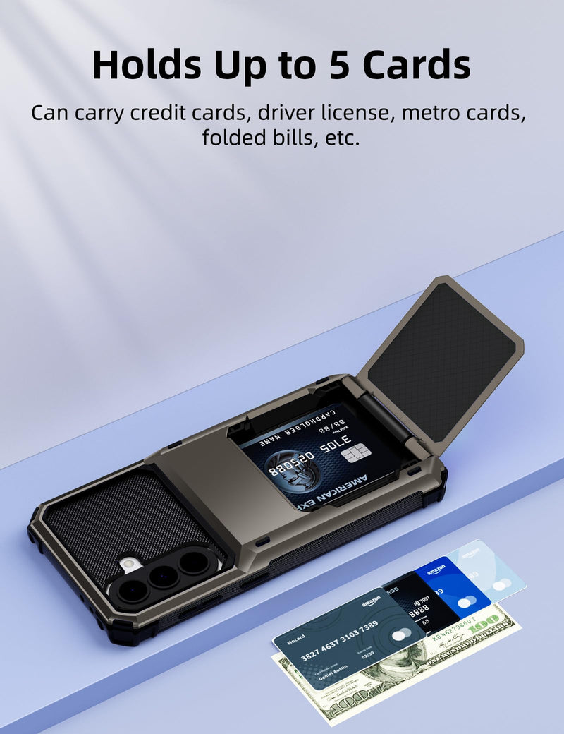 COOYA for Samsung Galaxy A37 Case Wallet, 5 Credit Card Holder, Gunmetal | ID Slot Flip Cover Wallet Case, Back Pocket Protective Hard Rubber Bumper Armor Non-Slip for Samsung A37 6.7 inch Women Men for Samsung Galaxy A37 6.7-inch Bronze
