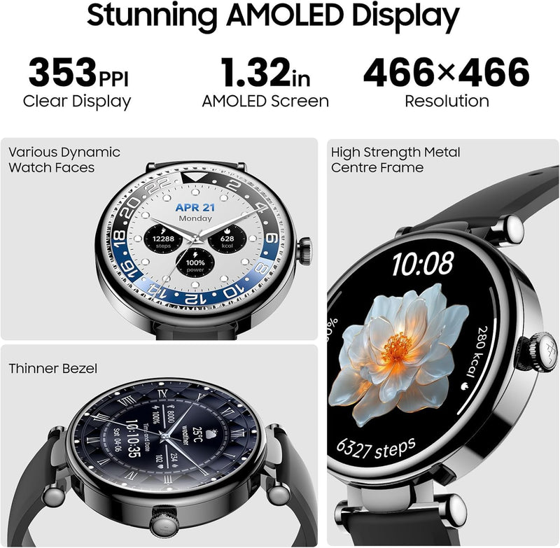 TOZO S8 AMOLED Smart Watch for Women Men, 3ATM Waterproof Fitness Tracker | Heart Rate Monitor, Sleep & Stress Tracking, 100+ Sport Modes, Bluetooth Call Smartwatch Long Battery for Android iOS Black Matte Black