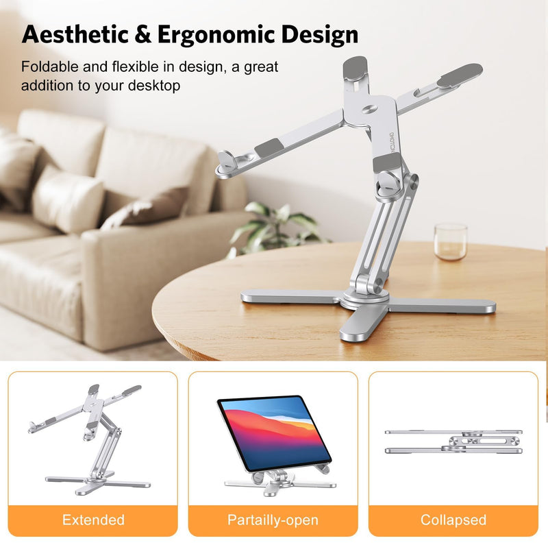OMOTON 360° Rotating Laptop Stand Riser for Desk, Ergonomic Foldable Computer Stand Adjustable Height Angles for Collaborative Work, Easy Storage Fit Macbooks,All Laptops up to 16 inches, Silver
