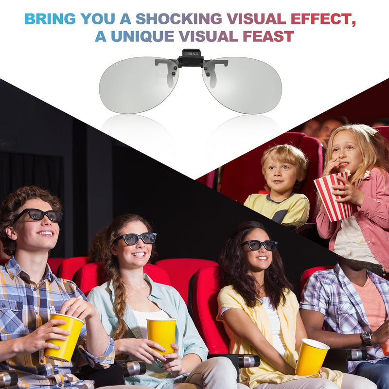 MECCANIXITY 2 Set Polarized Clip-on 3D Glasses, Passive Circular 3D Viewing Glasses Frames with Glass Case and Eyeglass Cloth for RealD/Image Maximum Movies Theater Games TV (Metal Clip)