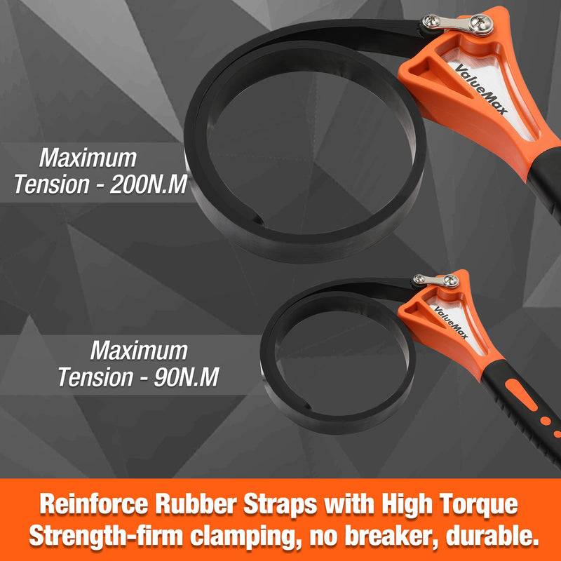ValueMax 2-piece Strap Wrench Set, Adjustable Wrench with Max Diameter 4" (Small) and 6"(Large), Oil Filter Wrench Set, Jar Opener, Shower Head Wrench, Water Filter Wrench Orange