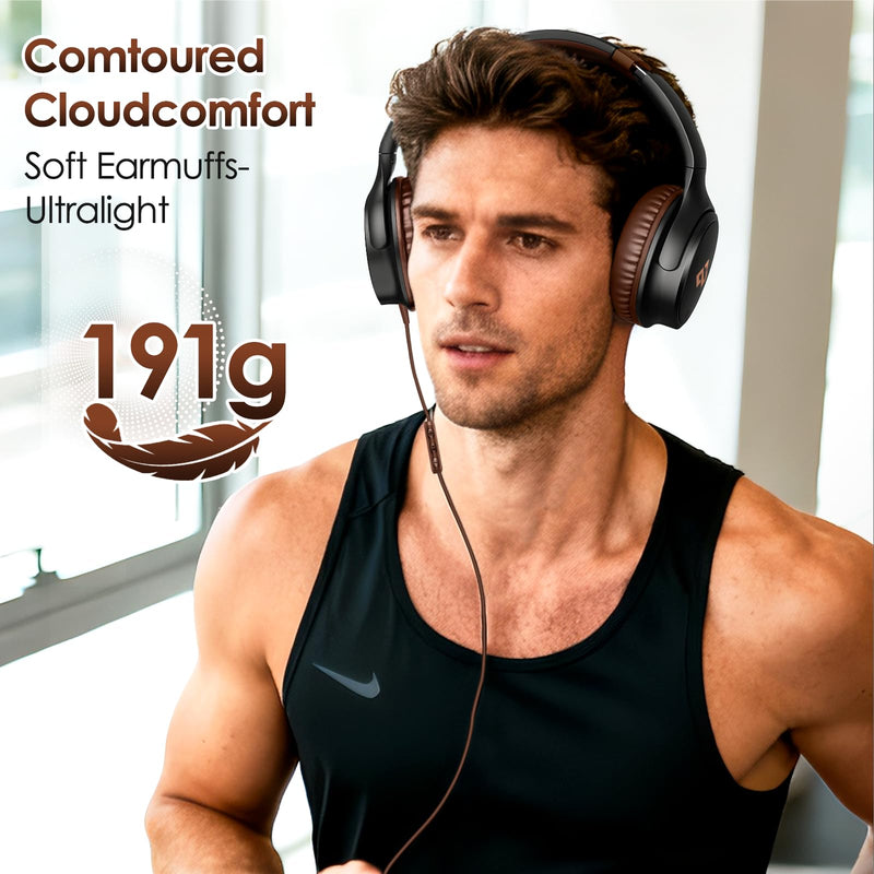 USB C Headphones for School Wired Headphones with Microphone-Brown Headset | Lightweight/Foldable/Adjustable/Comfortable Over Ear Headphones for iPad/Travel/iPhone 17, Back-to-School Season, Teen Gifts Brown