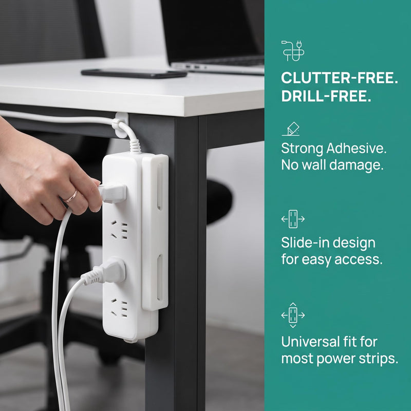 5 Pack Adhesive Power Strip Holder Wall Mount - No Drilling Slide Design Cord Organizer for Surge Protectors Routers and Remotes - Strong Acrylic Tape Cable Management Box 3.94 x 1.57 in-White White