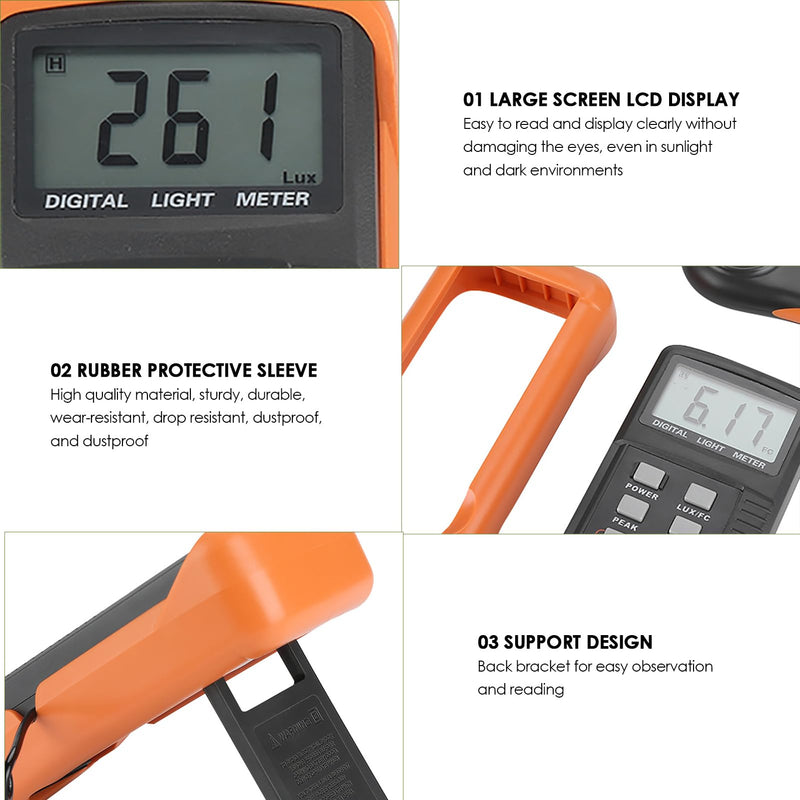 Light Meter LX1330B Illuminance Digital Luxmeter LCD Display 0-200,000 Lux Meter Digital Illuminance Luminometer Lux and FC Switchable