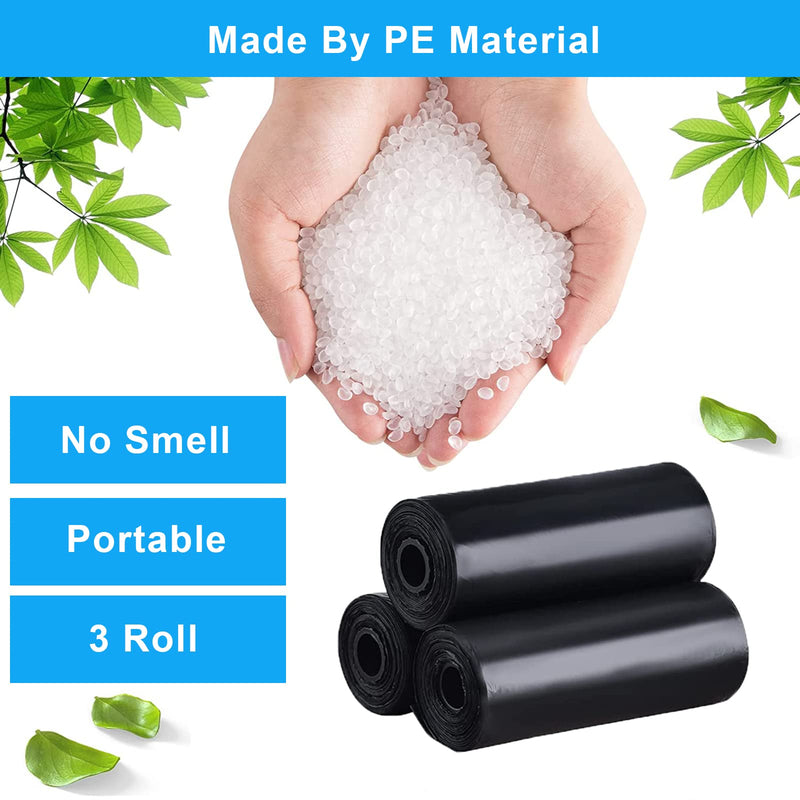 Car Trash Bag, [PE]Mini Trash Bags for Car, Mini Garbage Bags for Car Trash Can with Tear-Resistant Black Discreet Design Perfect Waste Disposal for Home Office On-The-Go Travel 3Roll-Black