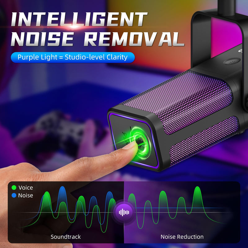 XTUGA M7 Dynamic Microphone for Gaming Streaming with RGB Light,Computer Condenser Mic Noise Reduction Real-Time Monitoring for Podcast,Studio,PC,PS5,Mac,YouTube