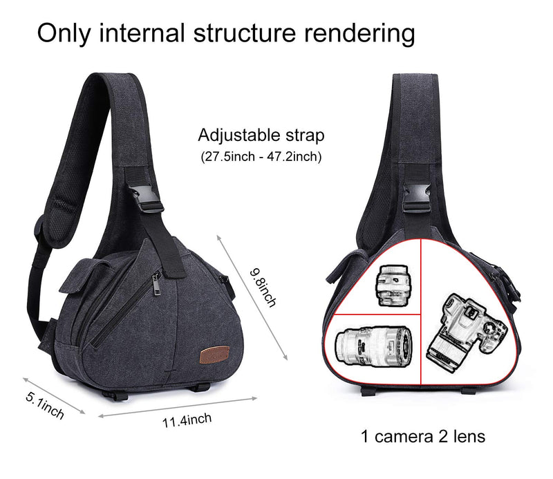 S-ZONE Canvas Camera Sling Bag Backpack Crossbody Case with Tripod Holder Dark Gray