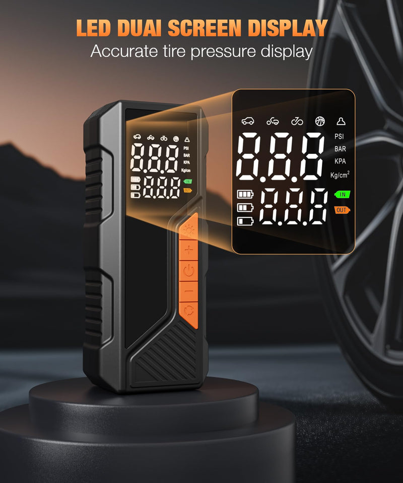 Tire Inflator Portable Air Compressor, 150PSI Portable Air Pump for Car Tires, Faster Air inflator Tire Pump with Digital Pressure Gauge LED Light for Car, Motorcycle, Bicycle, Balls