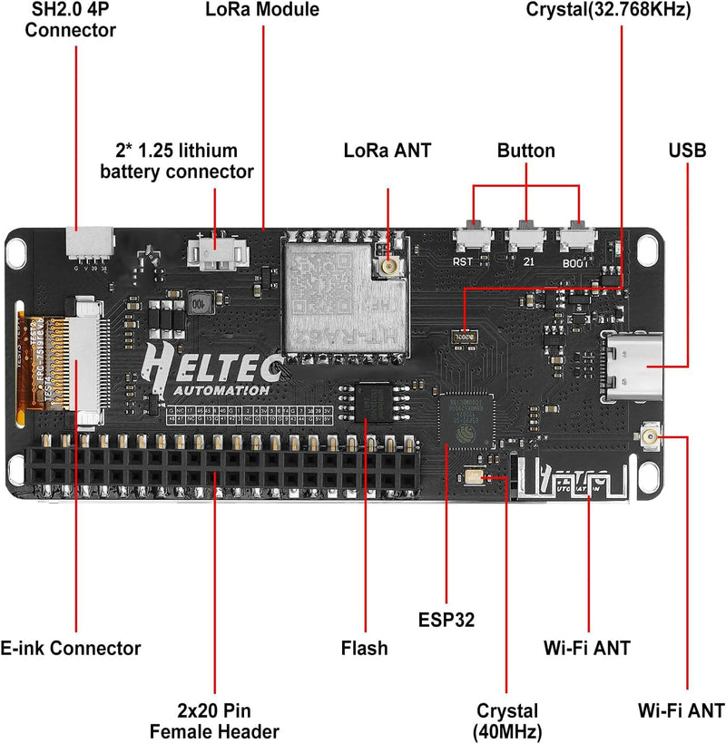 Vision Master E290 Development Board with 2.9" E-Ink Display Screen, SX1262 Chip BLE WiFi ESP32-S3R8 LoRa Module Compatible with Arduino PlatformIO Micpython Meshtastic Raspberry PI IoT（902-928MHz