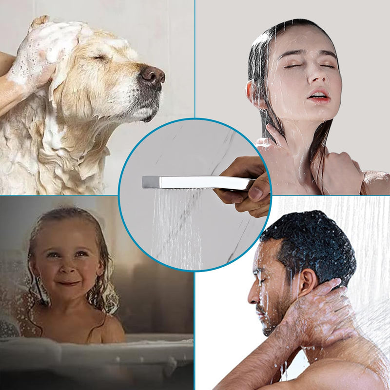 Bathroom Square Chrome Solid Brass Hand Held Shower Head With Wall Connector and Hose System Wall Mount Handheld Showerheads Set