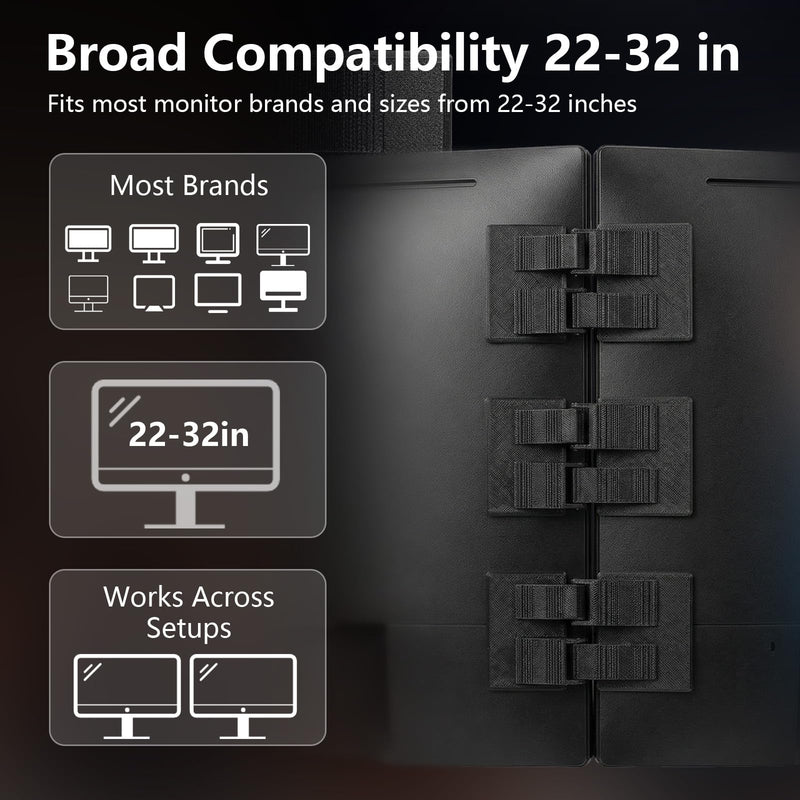 3-Pack Monitor Connector Alignment Clips with Adhesive, Multi Monitor Alignment Brackets for Dual & Triple Monitor Setups, Tool-Free Monitor Connection
