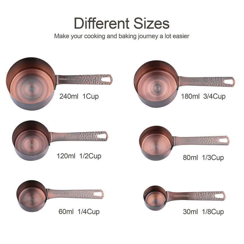 Copper & Stainless Steel Measuring Set - 6 Cups & 7 Spoons with Leveler Copper Set of 14