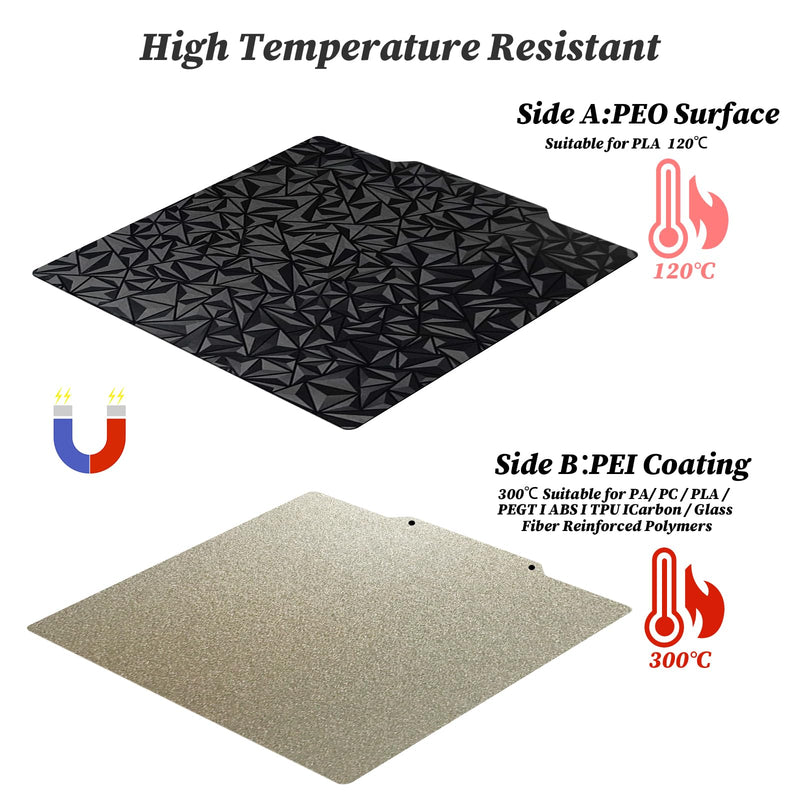 PEI Sheet Steel PEO Spring Build Plate 310x310mm for QIDI Plus 4 Creality CR-10 CR-10S/10 S3 Artillery Sidewinder X1/X2 S8 Pro S8 Plus KP5L SP-5 LK1 3D Printer Flexible Magnetic Plate Bed Smooth PEO + Textured PEI 1