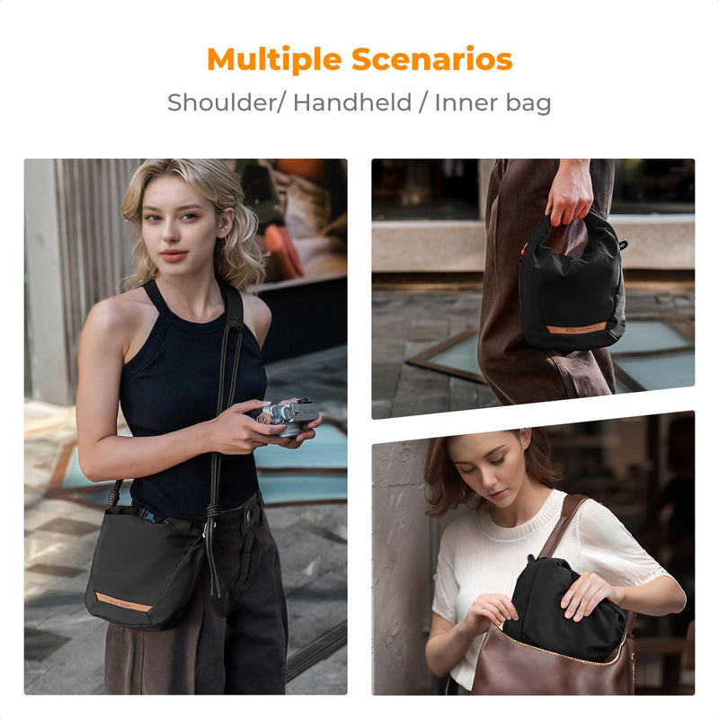 K&F CONCEPT Camera Sling Bag Small Camera Compact Case | Cute Soft Camera Pouch, Handbag, for Urban Street Photography, BS05 01-Black
