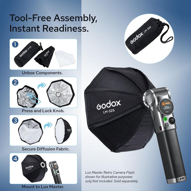 Godox LM-S25 Octa Softbox for Godox Lux Master Retro Camera Flash, Portable Softbox Diffuser with Carry Bag, Producing Soft Natural Light
