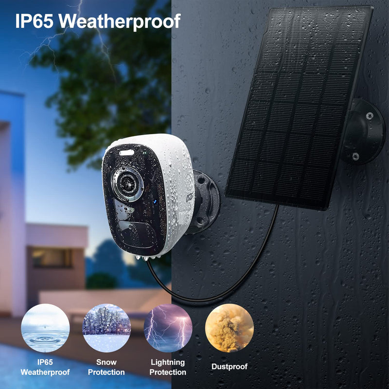 DCT Solar Camera Outdoor Magnetic: Wireless WiFi 4MP Security Camera Battery Powered PIR/AI Motion Detection Two-Way Talk Spotlight Siren Alarm IP66 Waterproof Cloud/SD Storage White-solar panel