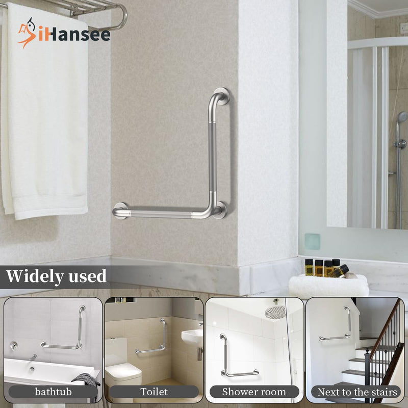  [AUSTRALIA] - Angled Grab Bar 16x16 Inch Stainless Steel Knurled Toilet Handles Wall Mounted Bathroom Handicap Safety Rails for Elderly Injured Balance Support, L-Shaped Brushed Nickel Grab Bar for Shower