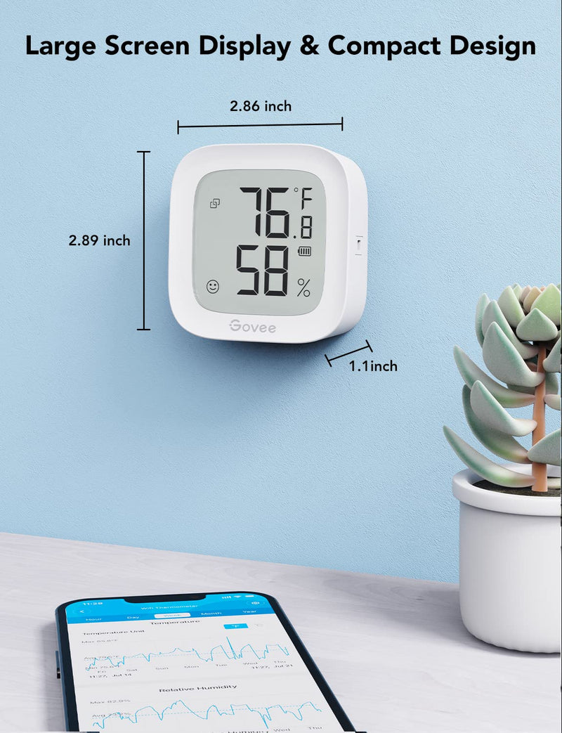Govee WiFi Thermometer Hygrometer H5103, Indoor Bluetooth Temperature Humidity Sensor with Electronic Ink Display, App Notification Alert, Free Data Storage Export, Digital Remote Monitor for Bedroom 1