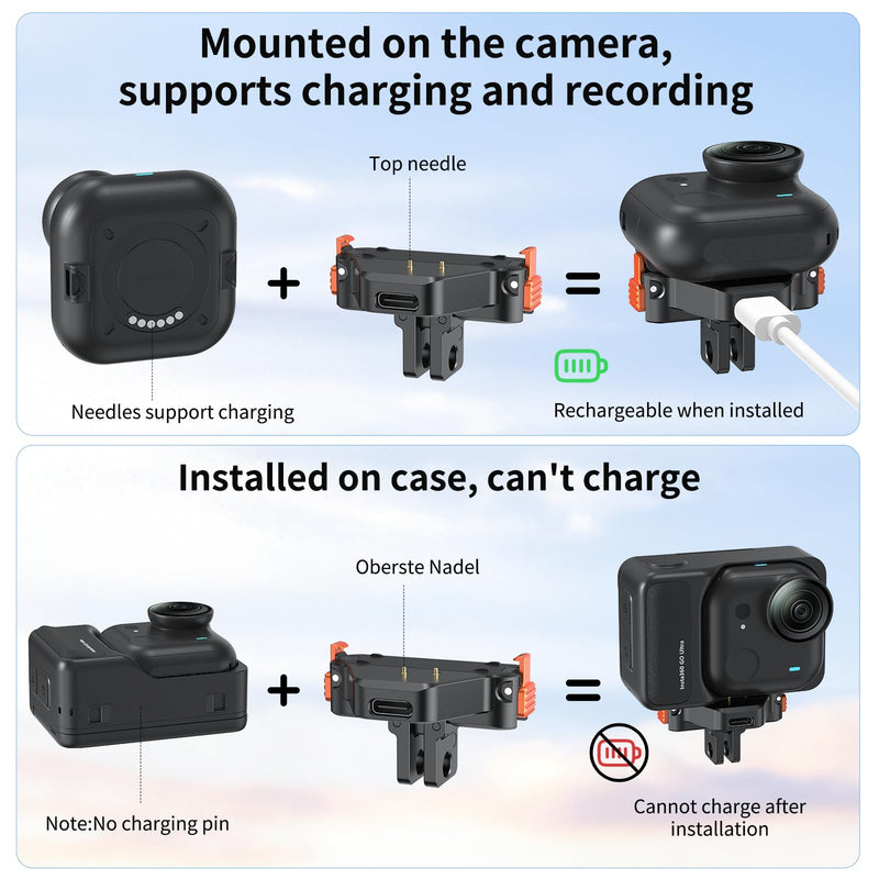 VRlG Magnetic Quick Release Adapter Mount for Insta360 GO Ultra with Charge | Aluminum Snap-On Magnetic Base with 1/4 Hole/ Foldable Connector for Tripods & Selfie Sticks, Vlogging Charging Mount