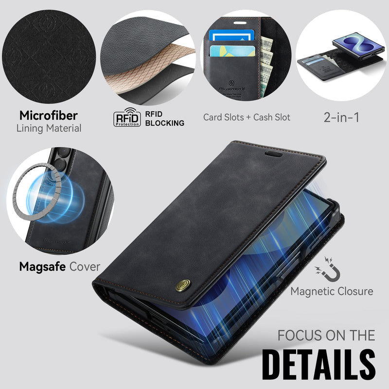 for Samsung Galaxy Z Fold 8 2in1 Detachable Wallet Case, Black | Compatible with Magsafe, Magnetic, RFID Blocking Card Holder, Kickstand, Wireless Charging, Shockproof, PU Leather Flip Cover