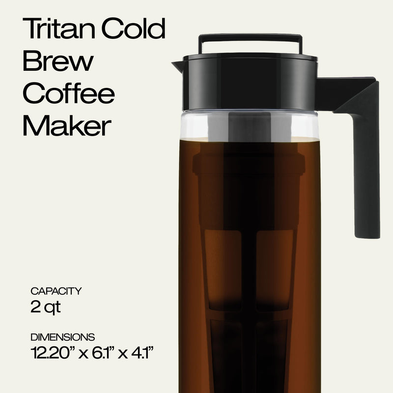 Takeya Tritan Cold Brew Coffee Maker - Airtight Pitcher with Leak-Free Lid - BPA-Free Cold Brew Maker with Silicone Handle - Dishwasher-Safe Pitcher for Homemade Cold Brew - 2 Quart, Black 2 qt