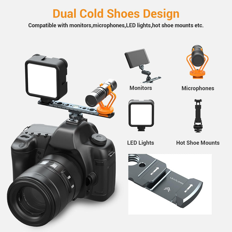 Dual Cold Shoe Mount for Vlogging, Metal Microphone Mount with 1/4" Tripod Screw, Hot Shoe Mount with 4 Screw Holes, Flash Bracket Suitable for DSLR Camera,Microphone Audio Recorder Monitors Gray