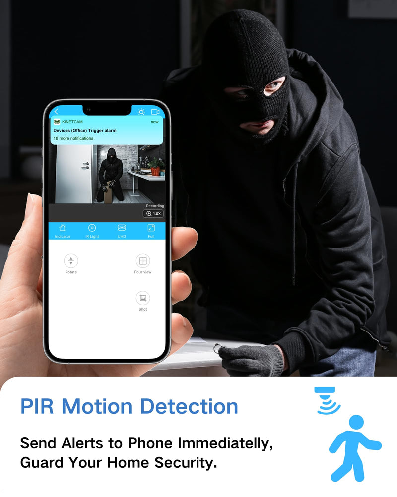 KinetCam Wireless Indoor Security Camera – 2K HD Wi-Fi Camera,Real-time Monitoring with APP, Motion Detect/Instant Notify Alerts,Rechargeable Standby 100-Day Battery WHITE-WiFi