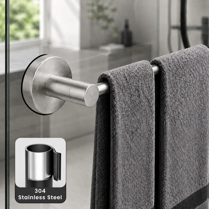 Towel Racks for Bathroom, No-Drill Suction Cup Towel Bar, Stainless Steel Adjustable Towel Holder 14.6-24Inch for Shower, Kitchen, Bathroom Wall(Silver) Silver