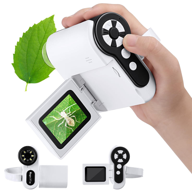 Microscope for Kids, 1000X Handheld Kids Microscope with 6 Adjustable LED Lights, 2'' LCD Screen Mini Portable Microscope for Kids 8-12, 32GB SD Card Including Back to School Supplies White