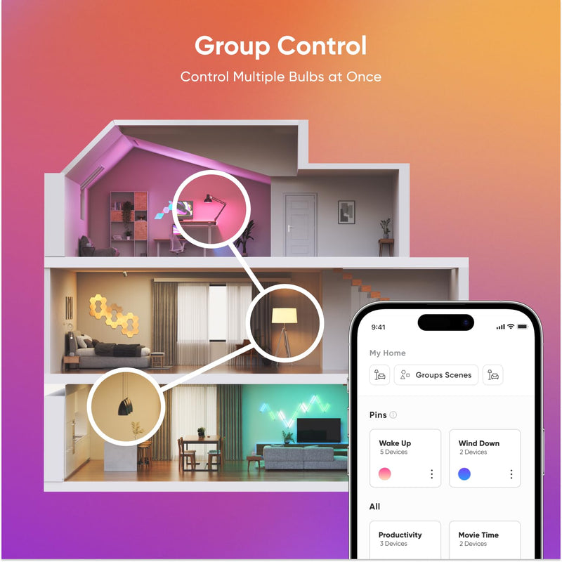 Nanoleaf Essentials Smart Light Bulbs, Matter Smart LED Bulbs Work with Alexa & Google Home, 1000lm 16M+ RGBTW Color Changing Light Bulb, Music Sync A19 E26 2.4GHz WiFi Bluetooth Light Bulb 60W, 4PK 4 Pack