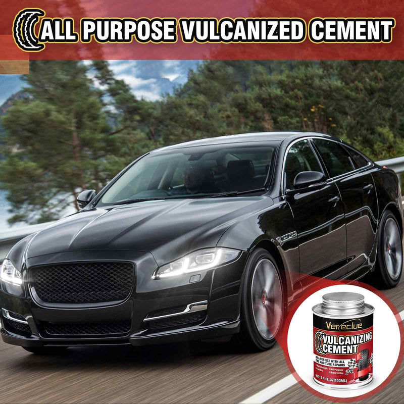 Chemical Vulcanizing Cement 3.4FL.Oz, All Purpose Tire Repair Rubber Glue, Dry Clear Rubber Cement, Tire Patch Glue with Brush Top Can for Car, Motorcycle, Bike Tires