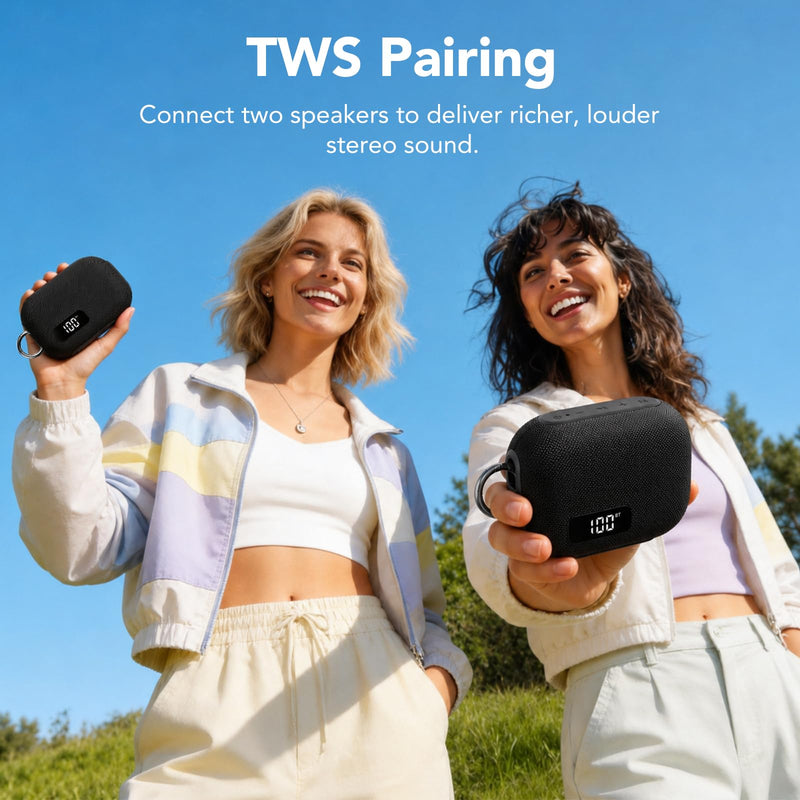 Portable Bluetooth Speaker, IP67 Waterproof Shower Speaker with Digital Battery Display, Powerful Sound, 24H Playtime, TWS Pairing, USB/TF Card, Small Speaker for Outdoor Travel Home, Gift-Black Black