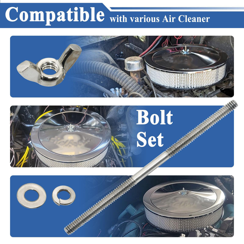 2 Sets Air Cleaner Stud Kits, 5 Inch Air Cleaner Mounting Bolt, 1/4 Inch Thread Size, Stainless Steel