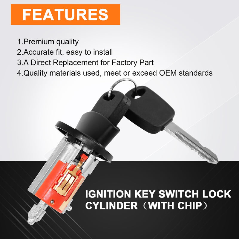 LC6177 Ignition Switch Lock Cylinder W/2 Chip Keys for Ford F150 F250 F350 1999-2003, Mustang 96-2004, Explorer 98-2000, Ranger 99-2000, Expedition 97-02,Excursion 00-05,Crown Victoria&Taurus Vehicles