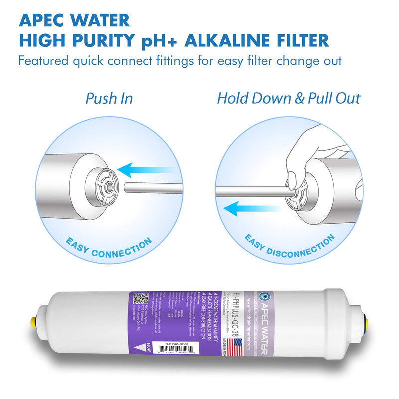 APEC Water Systems PHPLUSKIT-38 10" US Made Alkaline High Purity pH+ Calcium Carbonate Inline Filter Kit with 3/8" D Tubing Quick Connect
