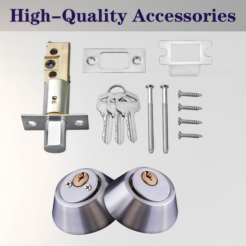 Silver Steel Double-Head Cylinder Deadbolt Lock- High Security Anti-Kick Door Lock, Easy to Install, Fits Standard Doors, for Home, Apartment and Office Security Double-Head-Silver