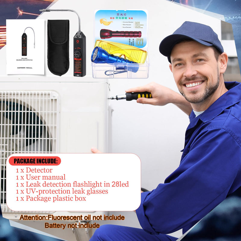 Auto Air Conditioner Leak Detector Tool WJL-6000 Refrigerant Leak Detector with UV Flashlight and Yellow UV Protective Glasses for HVAC Air Conditioner R22 R410A R134A (Large 28 LED)