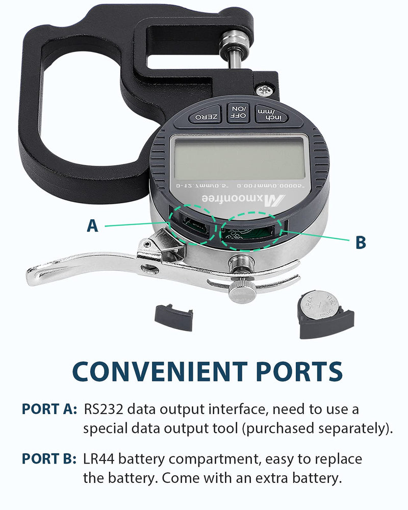 Digital Thickness Gauge 0.001mm/0.00005" | 0-12.7mm/0.5" Electronic Micrometer Thickness Meter with LCD Display, Unit Conversion, Storage Case, Extra Battery