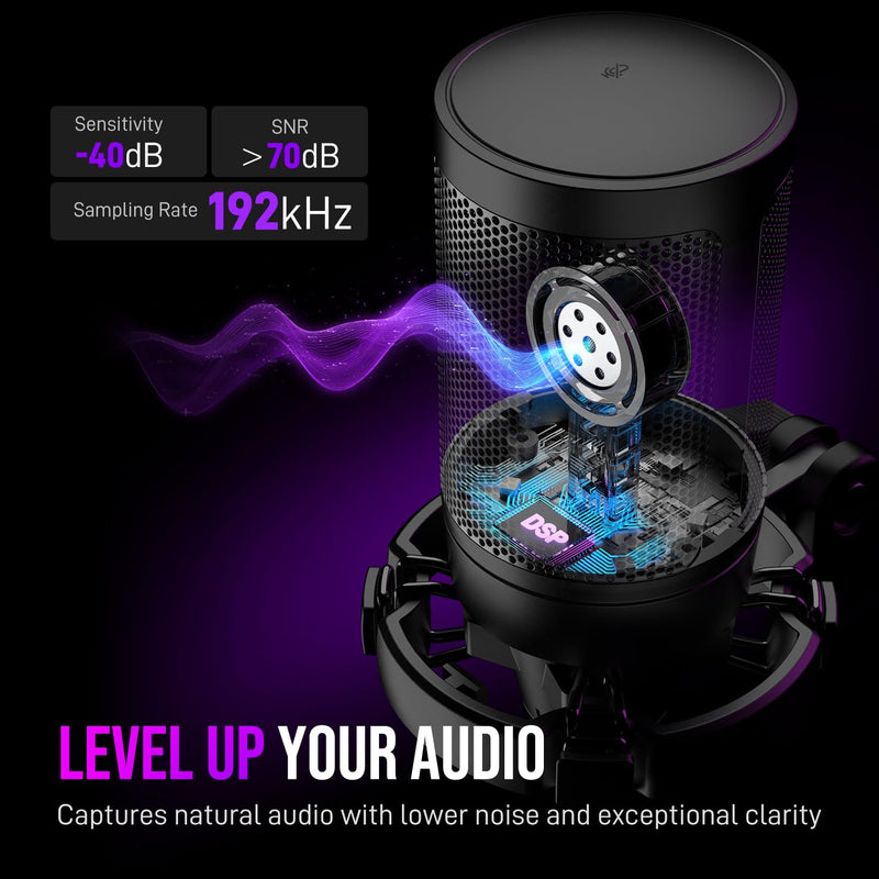 FIFINE Gaming PC USB Microphone, Podcast Condenser Mic with Boom Arm, Pop Filter, Mute Button for Streaming, Twitch, Online Chat, RGB Computer Mic for PS4/5 PC Gamer Youtuber-AmpliGame A6T Black