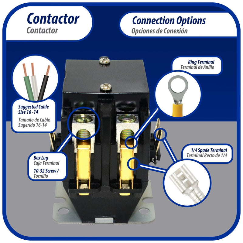 Appli Parts APAC-23024 Heavy Duty Contactor 2 Poles 30A 24V Coil Replacement for AC Compressors and Electrical Applications UL Certified E476929