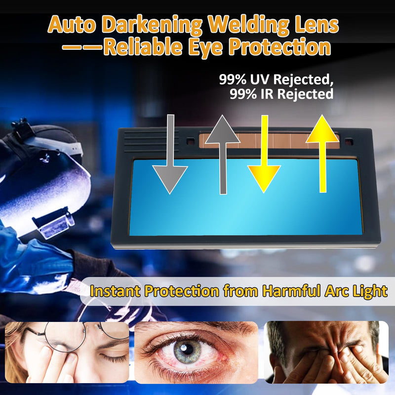 Auto Darkening Welding Lens Shade 5-13, 2" x 4 1/4" x 0.33" (9 Shades In 1), Adjustable Blue Welding Lens, True Color Weld View, Lens for Pancake and Pipeliner Welding Hoods and Helmets