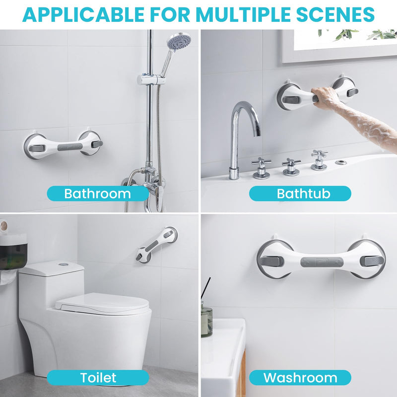 TAILI Shower Grab Bar, 12 Inch Shower Handle for Bathtubs and Elderly, Suction Grab Bars for Seniors Bathroom Safety Handles for Elderly, No Drilling Removable,Grey 12.2" Gray