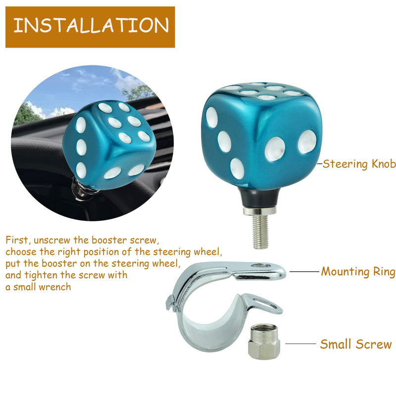 Dice Shape Steering Wheel Assist Knob Resin Car Turning Wheel Suicide Spinner for Most Manual Automotive Vehicles (Metallic Blue) Metallic Blue