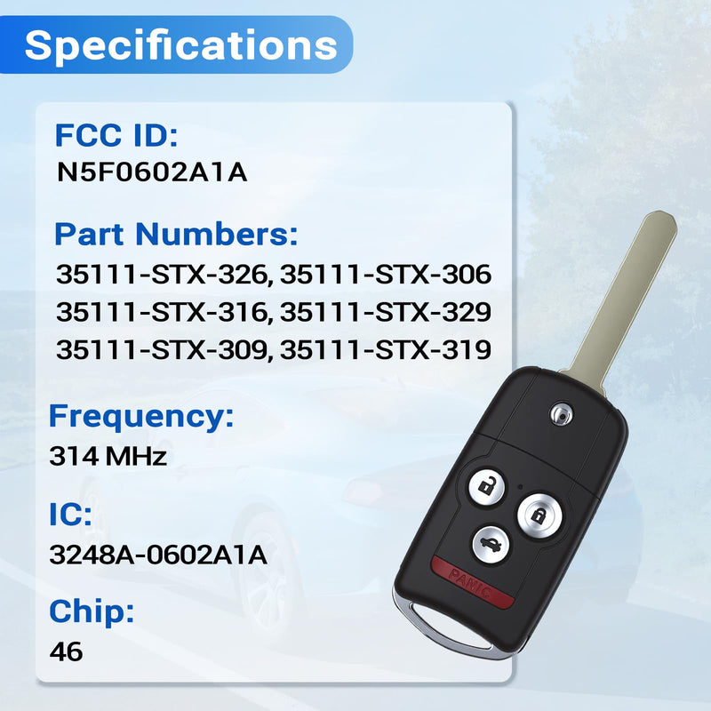 Key Fob Fit for Acura MDX RDX 2007 2008 2009 2010 2011 2012 2013 N5F0602A1A | Car Keyless Entry Remote Control