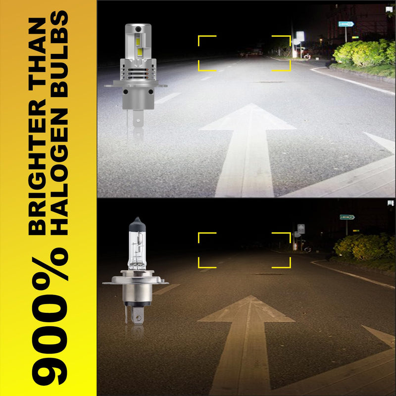 Latest H4 Light Bulbs Super Bright Upgraded 900% 60000LM Brightness,1:1 Halogen Mini Size,10-Year Lifespan,Plug and Play,H4/9003 Fog Bulbs,Pack of 2 H4/9003