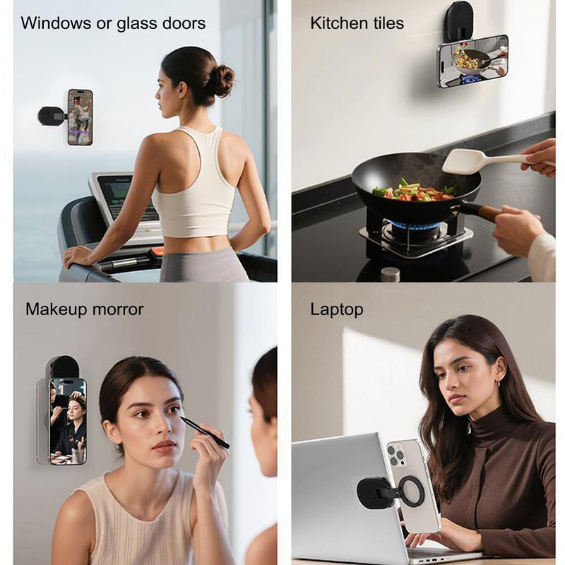 Magnetic Suction Phone Stand for MagSafe, Multifunctional Phone Mount | 18 Strong Adhesion Suction Cups, Rotatable Foldable Universal Phone Holder for Car Gym Travel Home, Hands Free, Hook Design Black