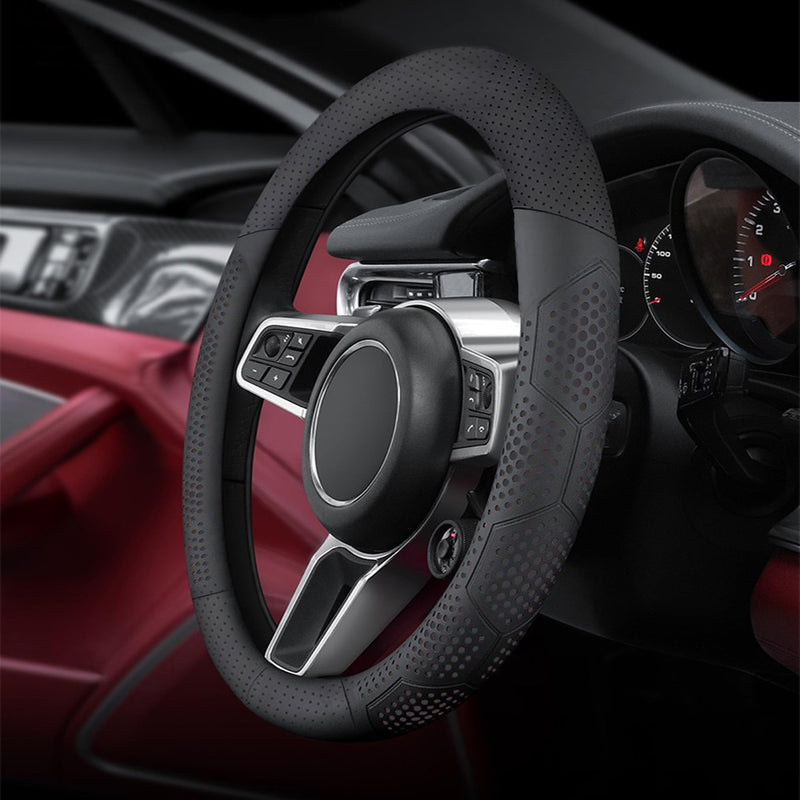 Leather Steering Wheel Cover for Chevy Silverado 1500 2500 3500, 14.5-15 inches Car Steering Wheel Cover with Non-Slip Breathable (Black) Black