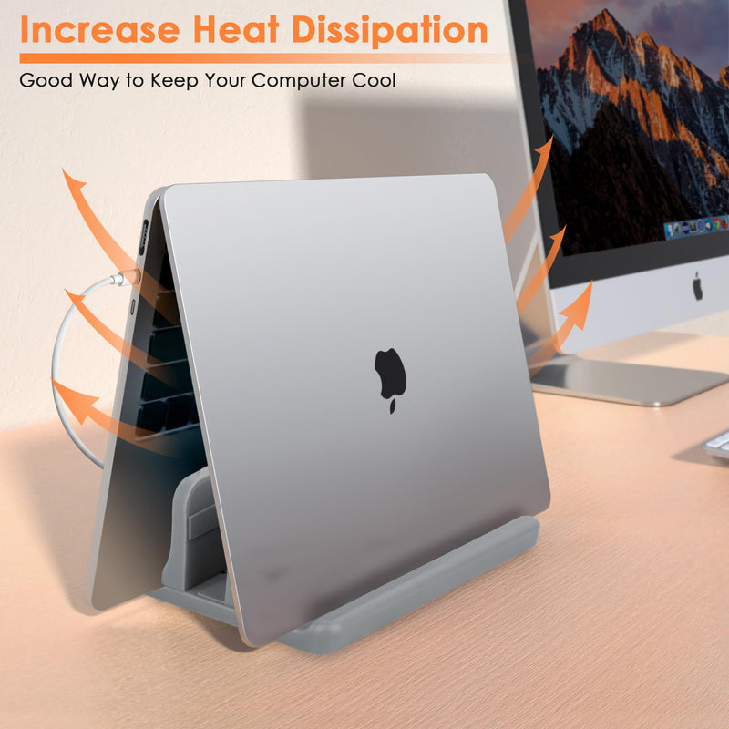Vertical Laptop Stand, ABS Plastic, Adjustable Dock up to 15 inch PC Desk Space Saver for MacBook/Surface/iPad/mini PC (Space Grey) Space Grey