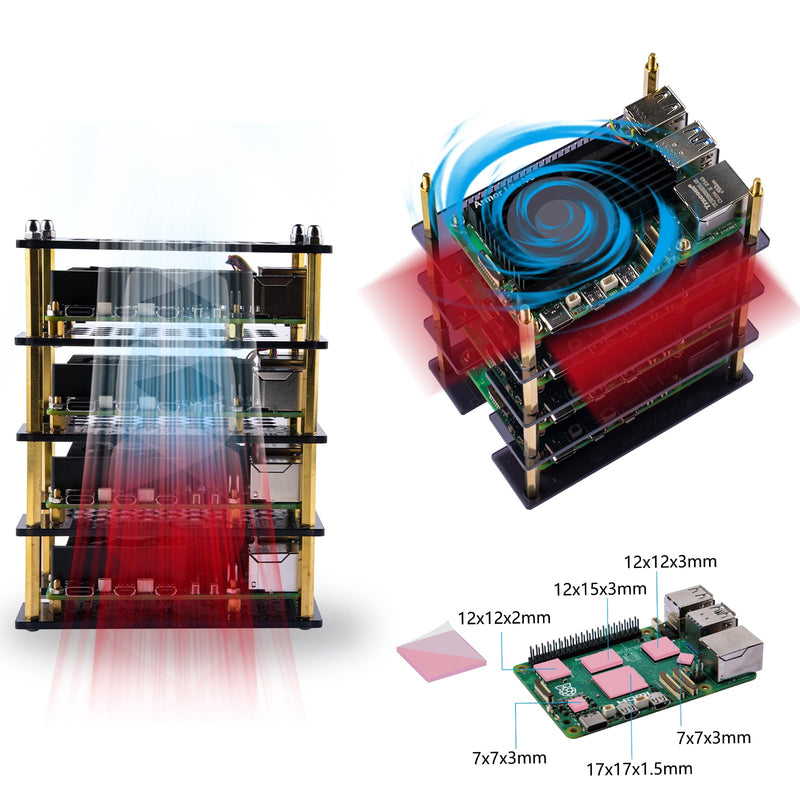 GeeekPi 4 Layers Cluster Case for Raspberry Pi 5, Pi 5 Stackable Case with 4PCS Armor Lite V5 Active Cooler for Raspberry Pi 5 8GB 4GB Brown