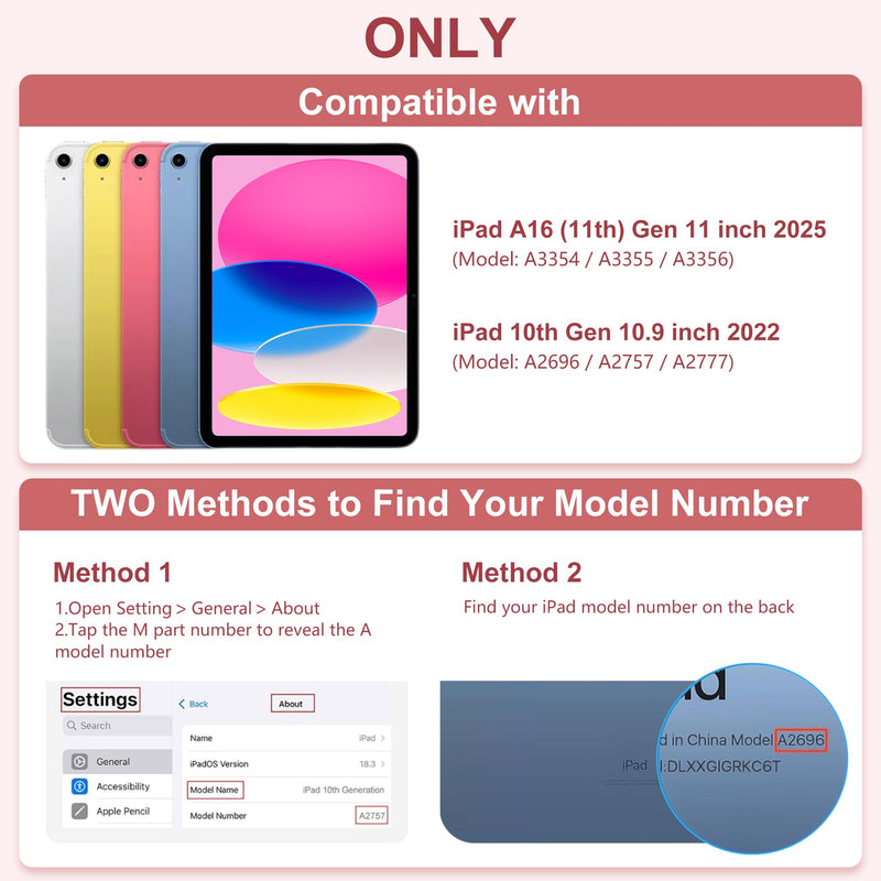 for iPad A16 11th 10th Generation Case with Pencil Holder 11 inch | for iPad 10th Gen Case 10.9 inch 2022/ 2025 with Full Protective Trifold Stand Cover, Hard Translucent Back,Pink Pink